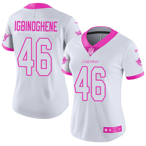 Nike Miami Dolphins #46 Noah Igbinoghene White Pink Women Stitched NFL Limited Rush Fashion Jersey->women nfl jersey->Women Jersey